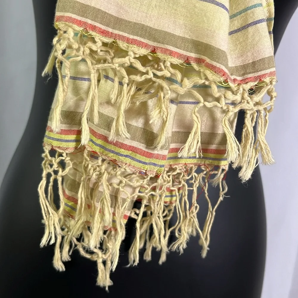 Gap Multicolor Striped Cotton Blend Lightweight Fringe Scarf